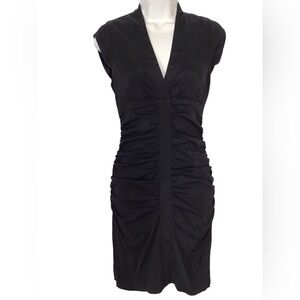 Cache Black Ruched V Neck Short Sleeve Dress Size 2
